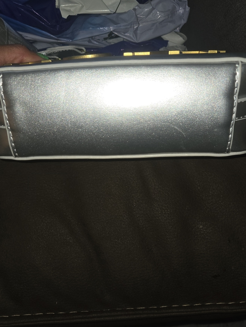 Kurt Geiger Metallic Silver Crossbody with Gold Logo - Picture 13 of 14